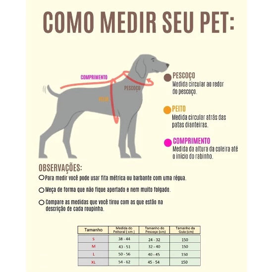 Coleira Peitoral para Cães com Guia - Seguro e Ajustável - FC©