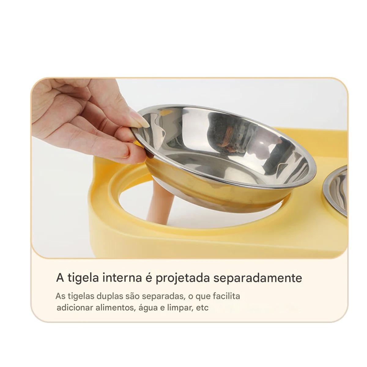 Tigela Dupla Para Pets Cães E Gatos - Aço Inoxidável/Cerâmica  -  FC©