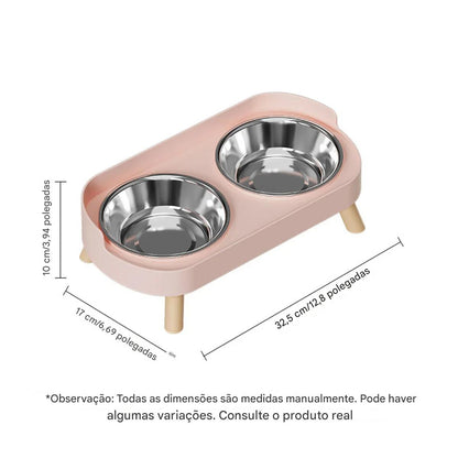 Tigela Dupla Para Pets Cães E Gatos - Aço Inoxidável/Cerâmica  -  FC©