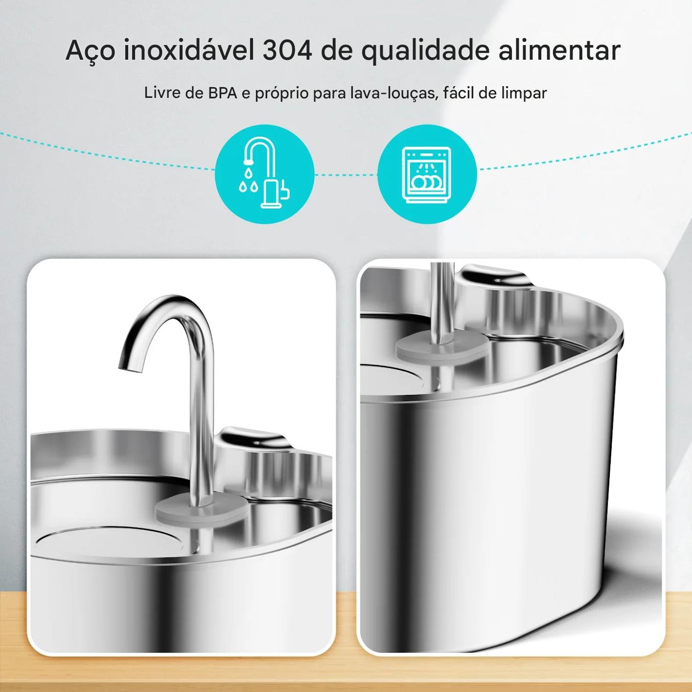 Fonte de Água Automática Inox 2.2L com Janela - FC©