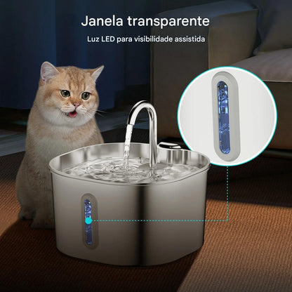 Fonte de Água Automática Inox 2.2L com Janela - FC©